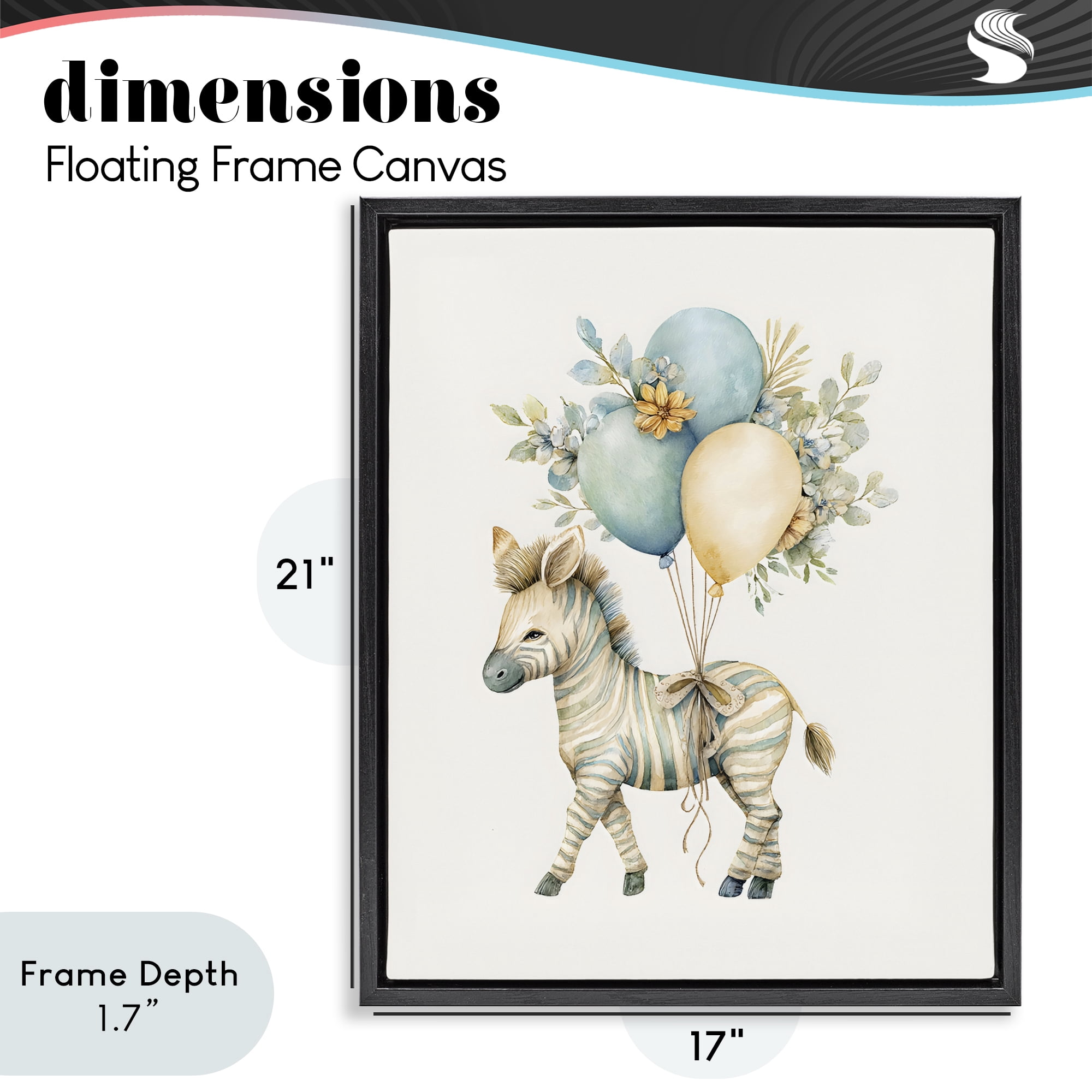 Stupell Industries Watercolor Nursery Zebra Black Framed Floater Canvas Wall Art, design by LSR Design Studio