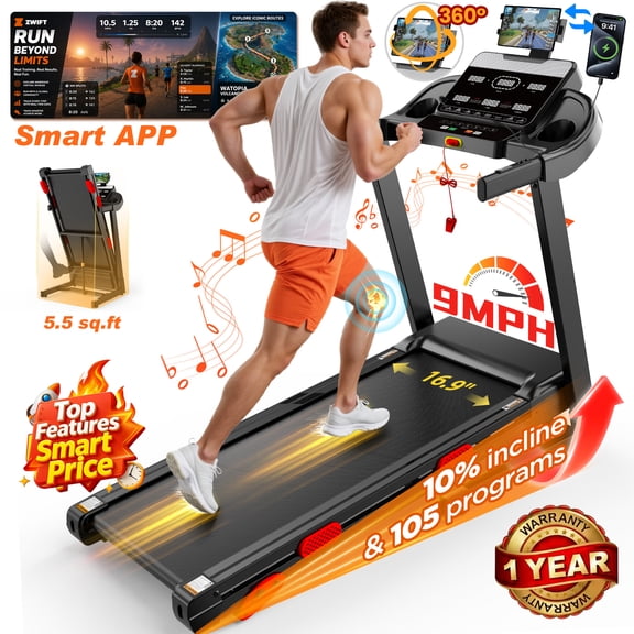 300 lbs Capacity Portable Treadmill for Home&Office, 3.75HP Brushless Motor Treadmill with Manual Incline, 105 Programs, APP Control, Tablet Holder, 9MPH, Exercise treadmill for Walking, Jogging