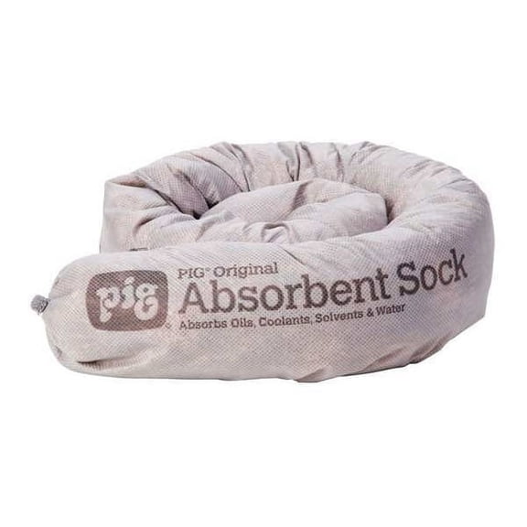 Pig Sorbent Sock, 10 gal, 3 in x 42 in, Universal, Gray, 20 PK 204