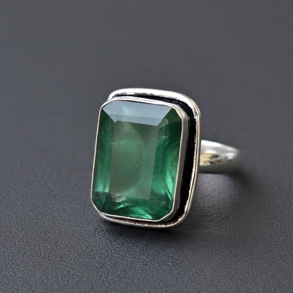 Emerald Statement Ring, 925 Sterling Silver Jewelry, Minimalist Handmade Promise Ring