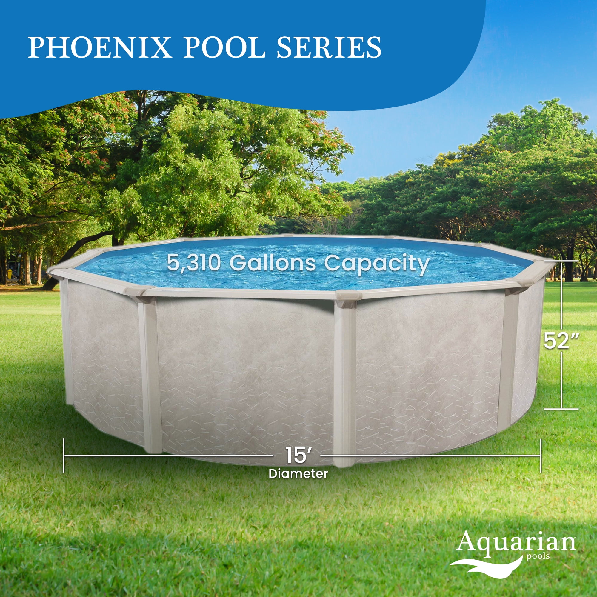 Aquarian Phoenix Steel Outdoor Above Ground Swimming Pool Kit, Gray