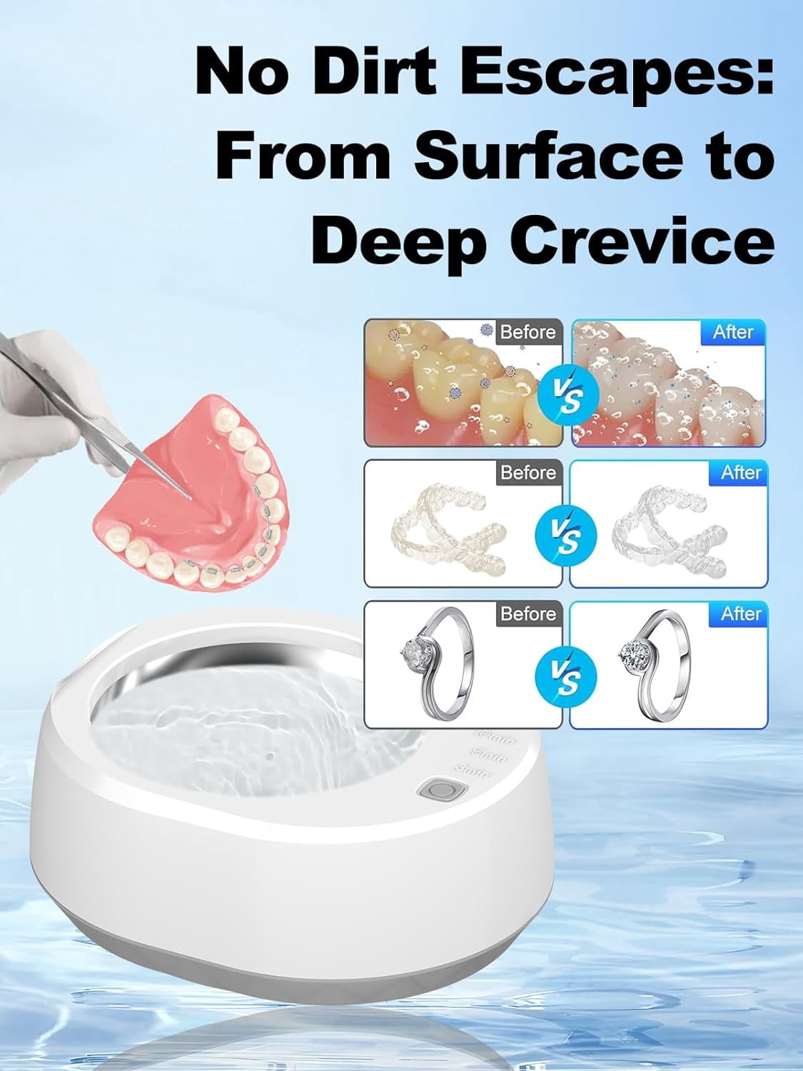 Ultrasonic Retainer Cleaner Machine for Denture, Portable Dental Cleaning Pod for Aligner, Mouth Guard, Braces, Sonic Denture Cleaner for All Dental Appliances, Portable Ultrasonic Jewelry Cleaner