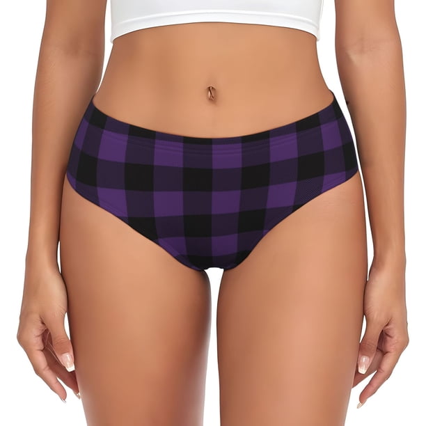 Fotbe Purple Black Plaid Calzones Estampados para Mujer – Ropa Interior de Algodón, Cómoda, Suave y Elástica-X-Small