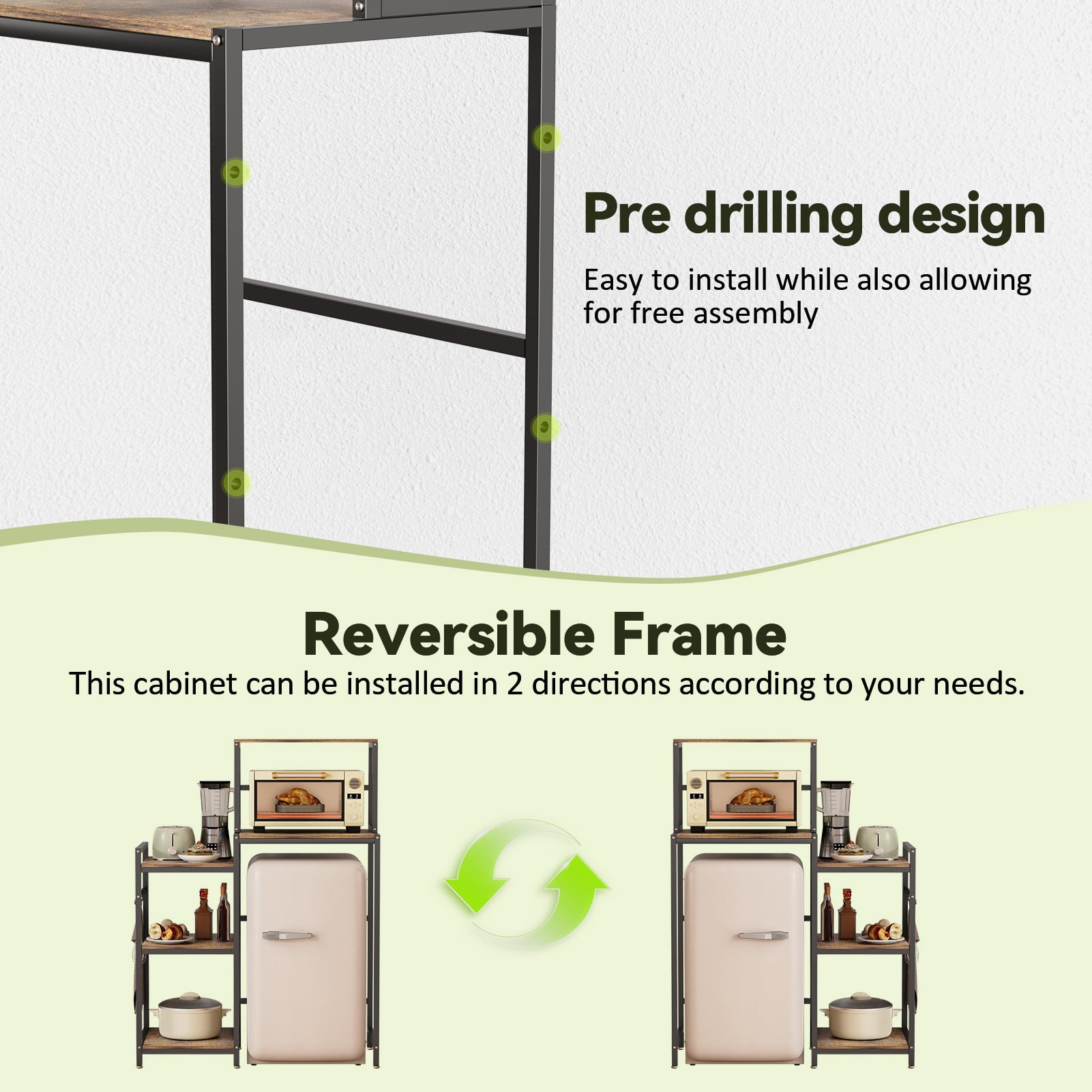 Dbuoem Kitchen Storage Rack with Storage Shelves, 5-Tier Mini Fridge Cabinet Microwave Stand Baker Rack
