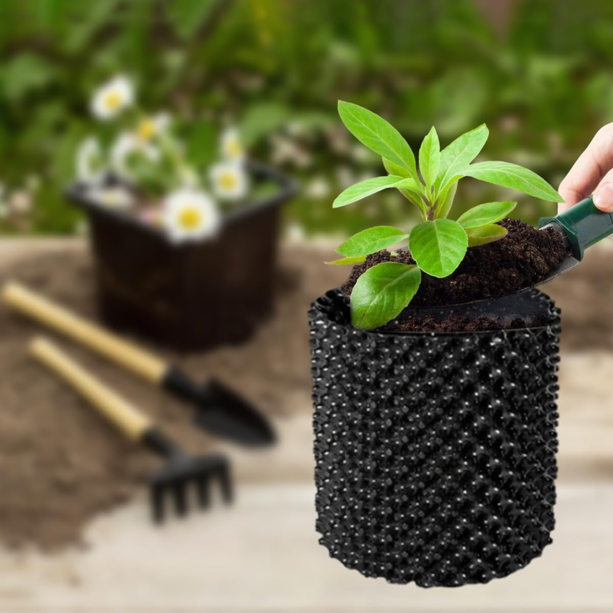 BOYOU 2 Gallon Air Pruning Containers, 10 Pack Plastic Nursery Pots, Plant Pot for Vegetable, Fruit, Gardening Use, Self-Planting Pots with Handles and Bases, Size 7.8'' x 8.7''
