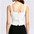 thumbnail image 4 of VISALY Women's Lace Square Neck Corset Tank Top Sleeveless Embroidery Front Lace Up Boned Waist Shapewear Vintage Bustier Waist Cincher Tank Vest for Party Club Night Going Out Outfits White M, 4 of 8