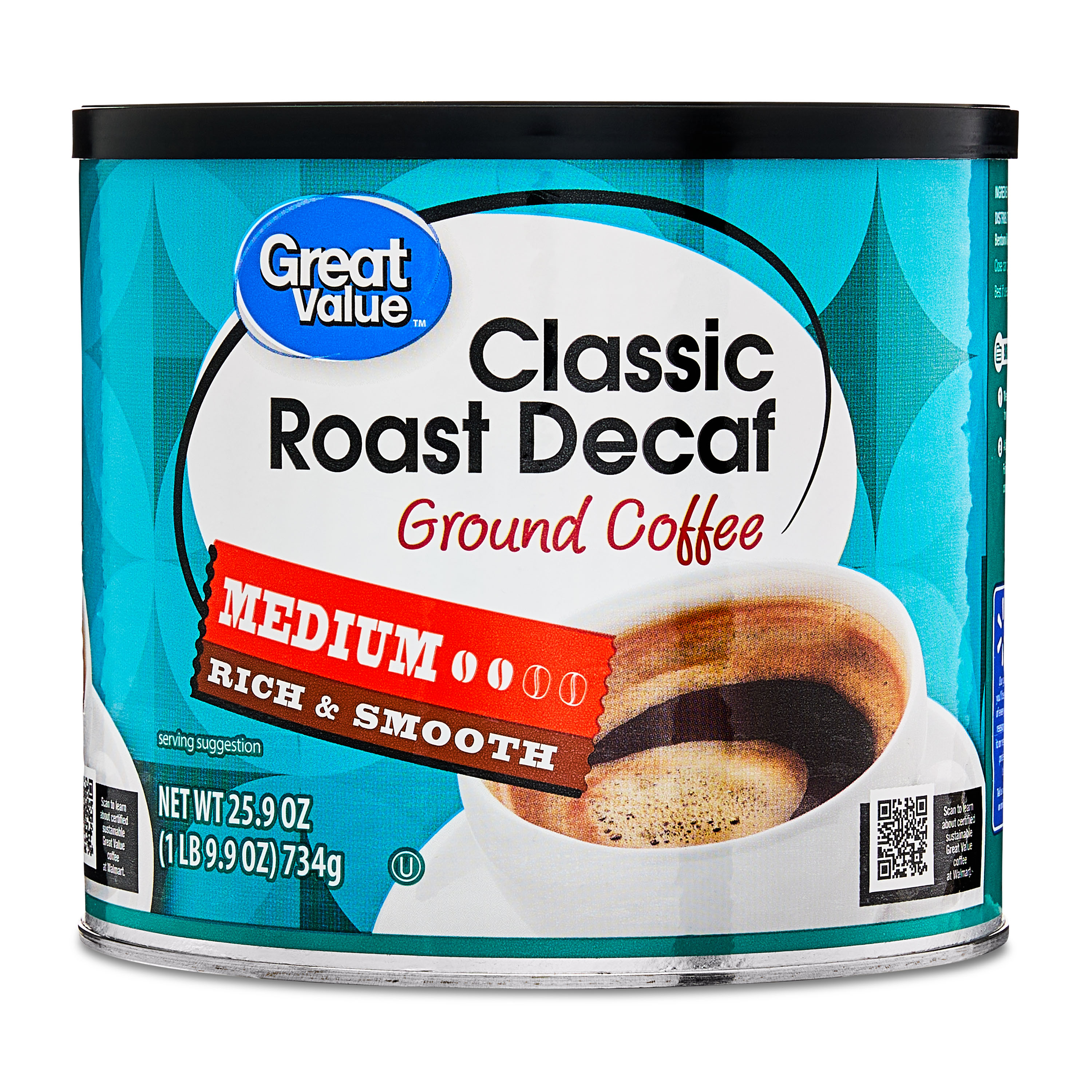 Great Value Decaf Classic Medium Roast Ground Coffee, 25.9 oz