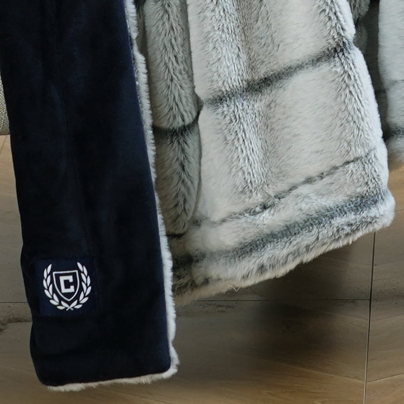 Chaps Faux Fur Plush Soft Ribbed Throw - 50" X 70", Navy
