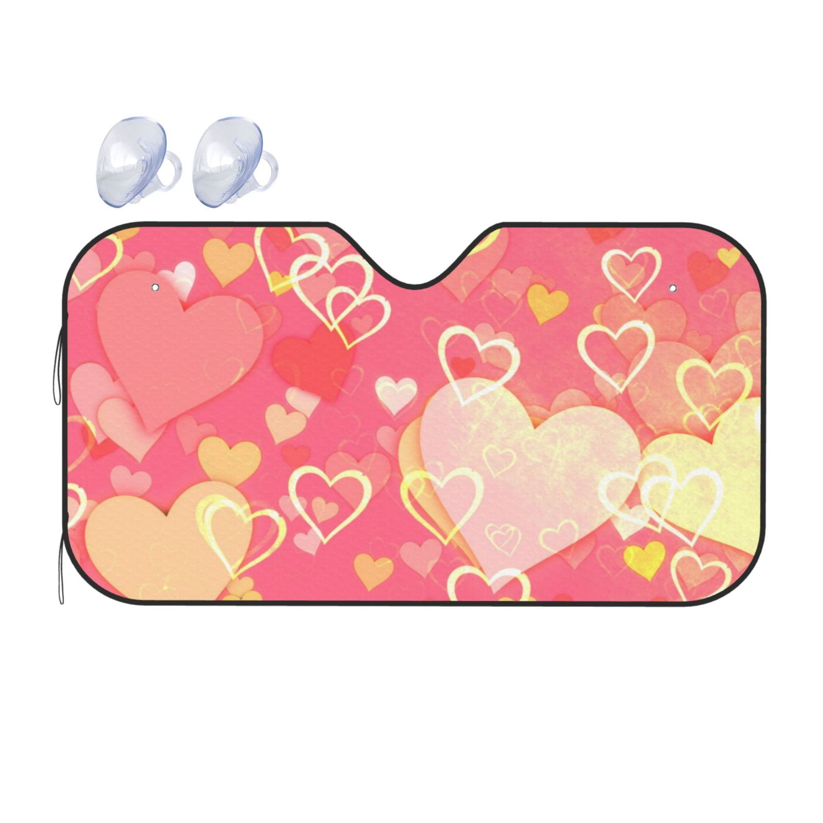 Car Sun Shade Windshield, Pink Romantic Love Automotive Front Window