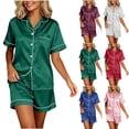 thumbnail image 6 of FAIWAD Satin Pajamas for Women Short Sleeve Sleepwear Pjs Sets 2 Piece Button Down Loungewear Matching Shorts, 6 of 6
