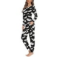 thumbnail image 2 of Renewold Halloween Holiday Pajama for Women Stars Bats Pajama Shirt Tops & Pants Set of 2 Thermal Round Neck Pullover Sleep Wear Skin Friendly Sweatshirt Size 4XL, 2 of 5