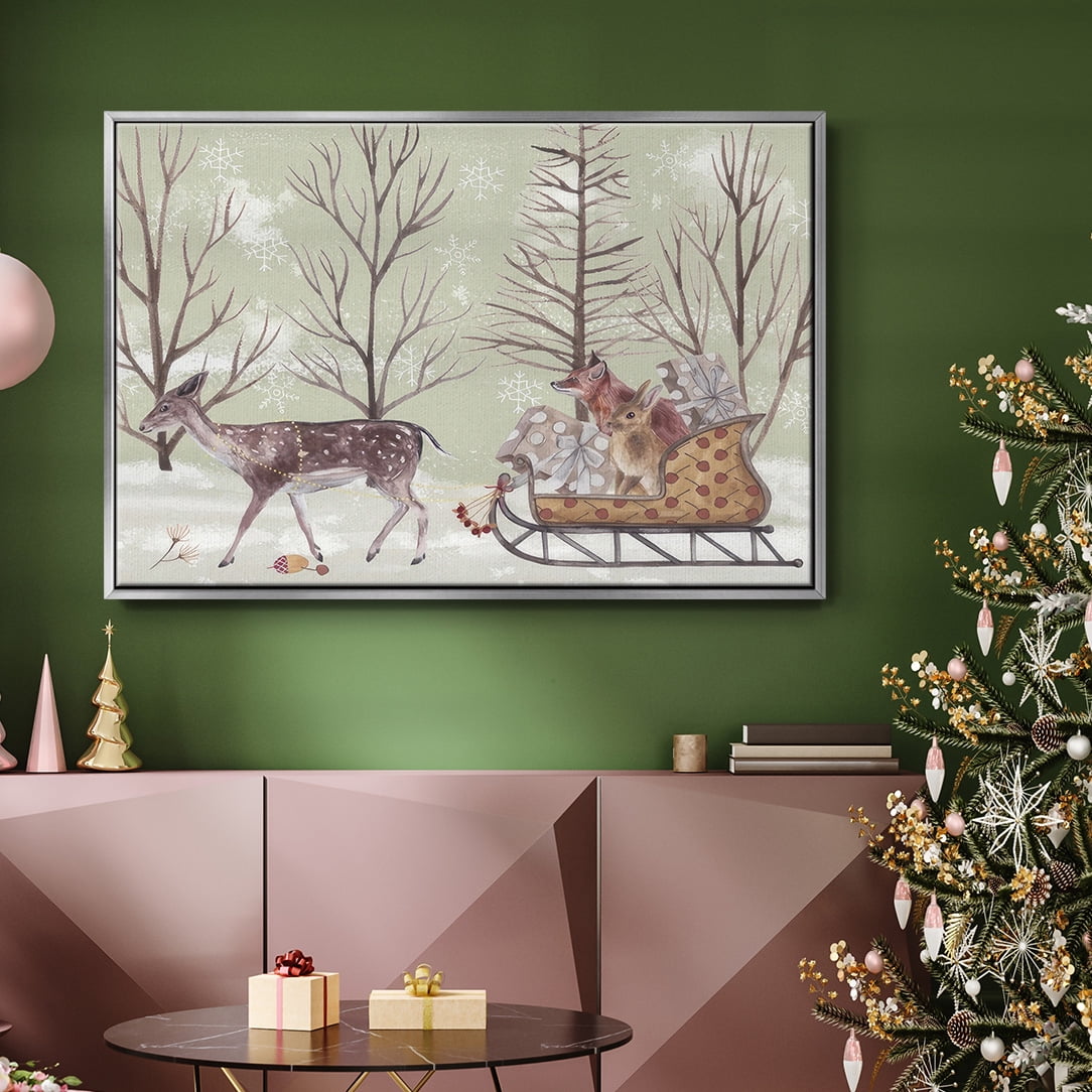 Christmas Time II - Framed Gallery Wrapped Holiday Canvas - 27 x 41 - Silver Frame
