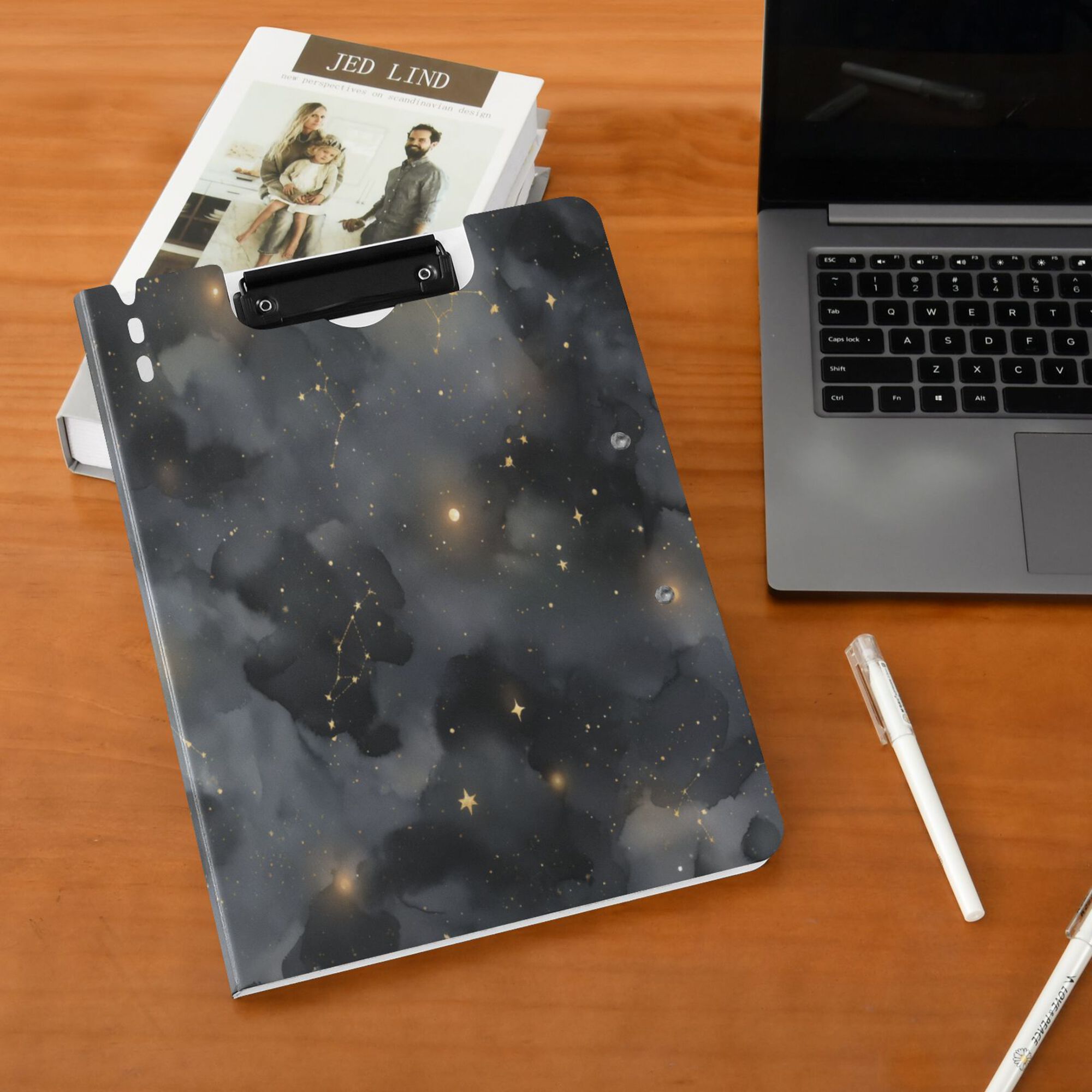 FORMRS A4 Clipboard Folder with Pen Holder Horizontal Foldable School Office Binder, Gray Sky Pattern