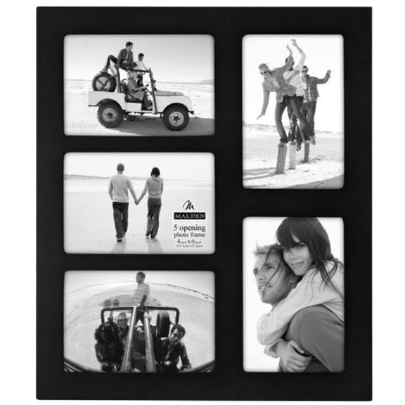 Malden International Linear Series, Contemporary Wall Series Wood Frame, for Five 4x6" Photographs, Color/Style: Black