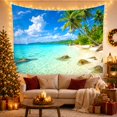thumbnail image 3 of Tropical Beach with Palm Trees and Sailboat, Serene Coastal Oasis for Ocean Lovers, Coastal Home Decor Housewarming Gift Tapestry Wall Hanging for Bedroom and Living Room, 3 of 7