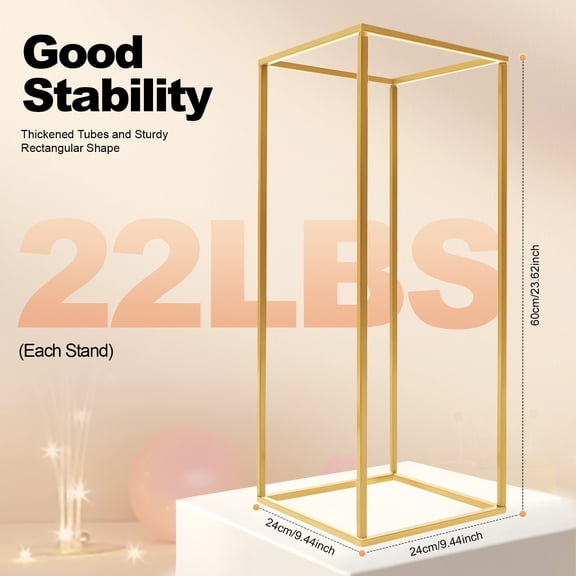 4-Pack Gold Metal Floor Stand for Wedding Backdrop Reception Garden Party Decoration, Photography Background 24*24*60cm