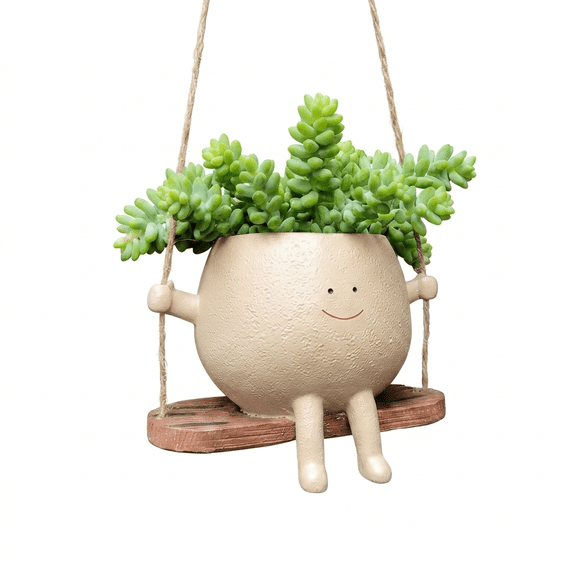 ROSEXIXI Hanging Planters Smiley Face Swing Resin Plant Pots Funny Decorative Planters for Succulent Small Plants Suitable for Indoor Garden Patio Balcony Decoration
