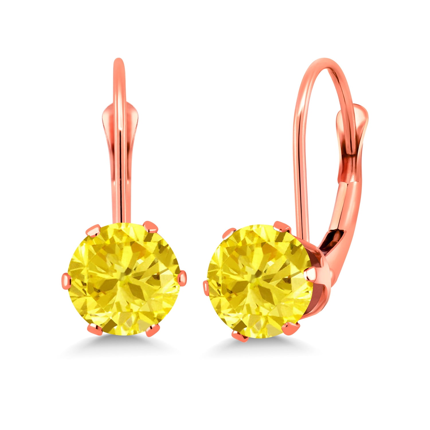 Gem Stone King Yellow Zirconia Leverback Earrings for Women (3.00 Cttw, Gemstone Birthstone, Round 6MM)