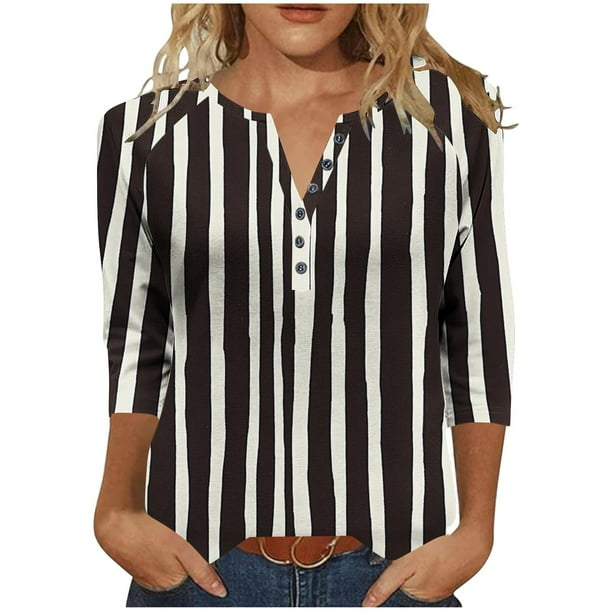 Tejiojio 3/4 Length Seelve Shirts for Women Casual Printed Crewneck Blouse Loose Fit Summer Top