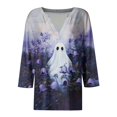 thumbnail image 5 of Zorckvet Women's T-Shirt - Ghost Print, 3/4 Sleeve & Notched V-Neck, 5 of 5