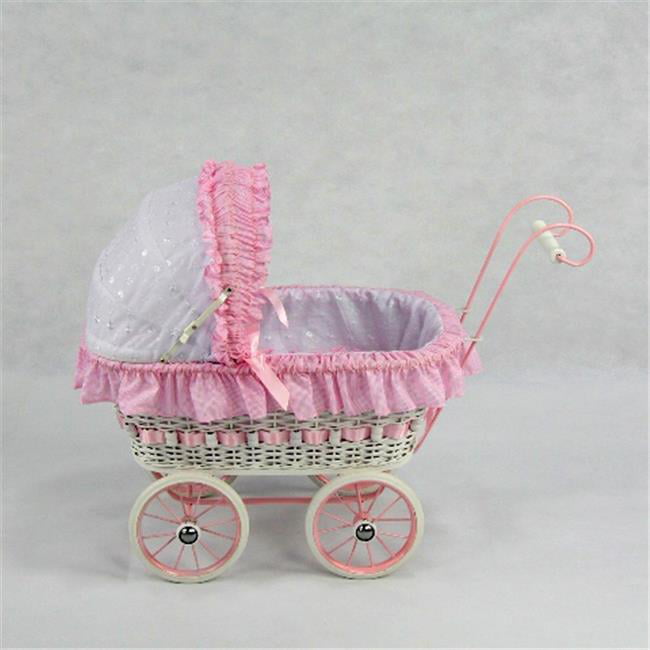 white wicker doll carriage