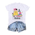 thumbnail image 5 of XFeng Girls Crew Neck Short Sleeve T-Shirt, Custom Initial Name School Book Pencil Graphic Casual Back To School Kid Tee, 5 of 5