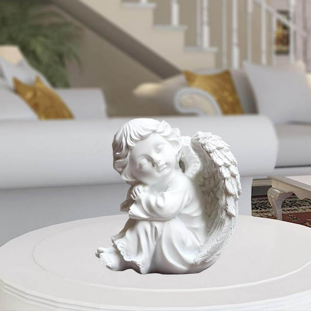 pitrice Resin White Angel Statue Desktop Decor Collection Window Props Christmas lean knee left think