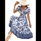 thumbnail image 2 of Vestido Informal, Fluido, con Estampado Floral Bohemio y Mangas Abullonadas para Mujer (Verano 2025) Azul XL, 2 of 7