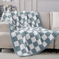 thumbnail image 2 of Exclusivo Mezcla Checkered Knit Throw Blanket, Ultra Soft Cozy Fluffy Checkerboard Blankets, Lightweight Fuzzy Plush Throw for Couch and Bed, Stone Blue, 50"x60", 2 of 7