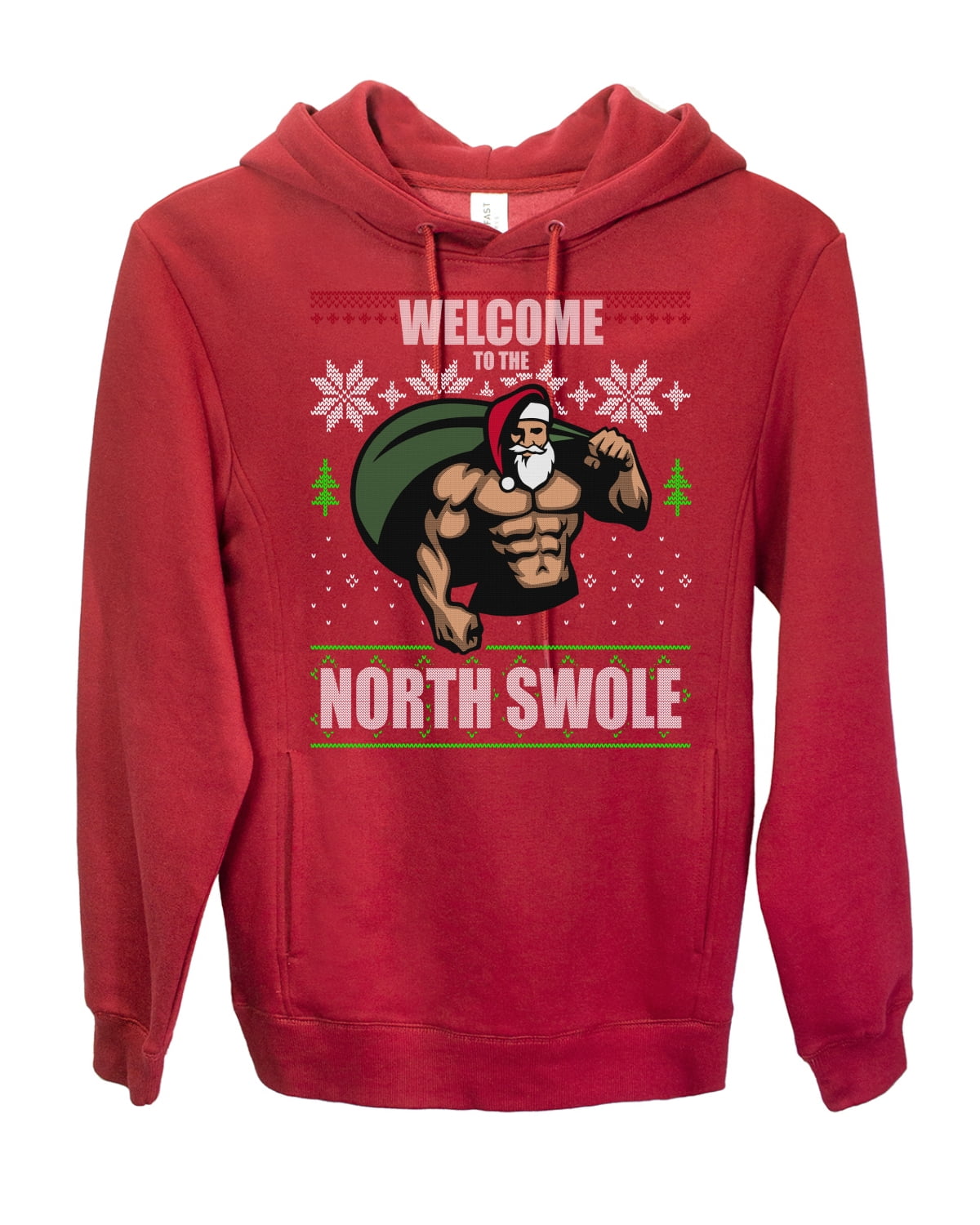 Funny Santa Gym 'North Swole' Ugly Christmas Sweatshirt | Unisex Crewneck Holiday Party Sweater
