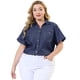 thumbnail image 4 of Women's Plus Size Shirt Short Sleeve Chest Pocket Button Down Denim Shirts Black Blue 1X, 4 of 7