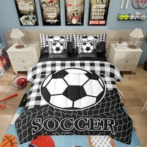 Erosebridal Soccer 7 Piece Bedding Set Twin Size Football Pattern Comforter Set with Sheets for Teens Twin Black and White Squares Bed in a Bag Ball Game Bed Set