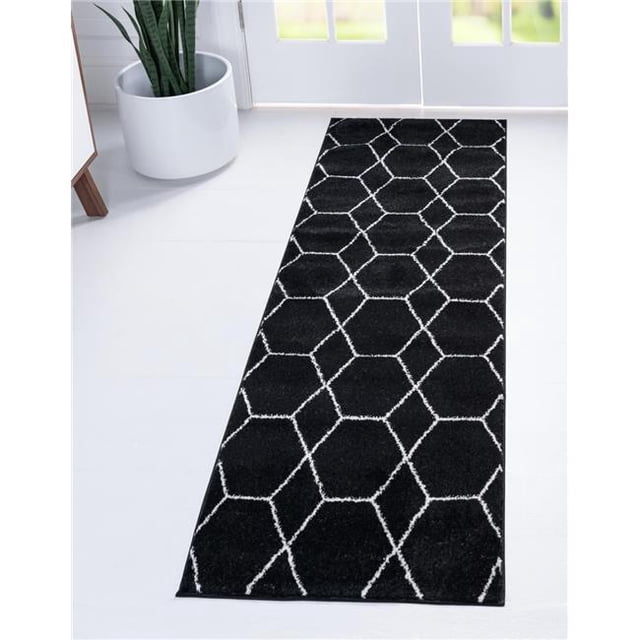 Unique Loom 3146684 2 x 13 ft. Geometric Trellis Frieze Runner Rug, Black