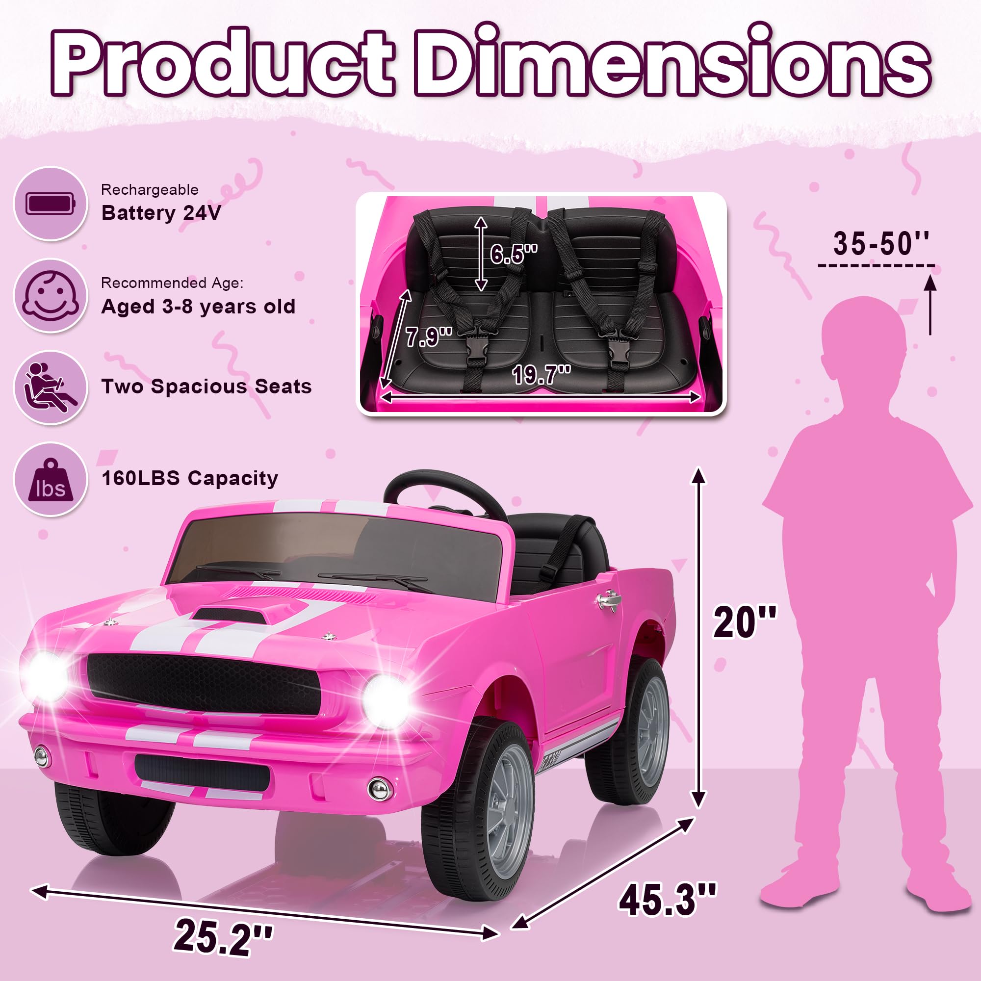 24V Kids Electric Car, Cuoote Licensed Shelby Ride On Toy, Power - Wheels with Remote Control