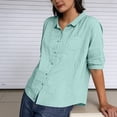 thumbnail image 5 of Tqcoqu Button Down Shirts for Women Half Sleeve Collared Casual Loose Blouses Summer Vacation Tops with Chest Pocket,Green Women's M-XXXXL, 5 of 6