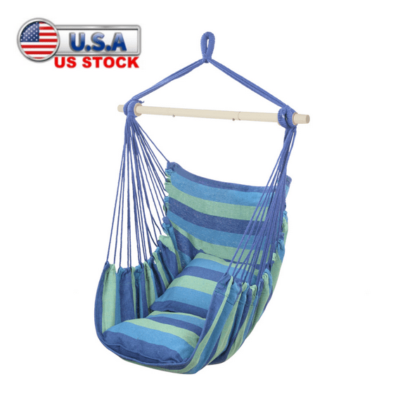 Tcbosik Cotton Hammock Hanging Chair, Swing Seat Chair with Soft Pillows for Balcony Garden Yard Patio Porch, 250lbs Capacity, Blue