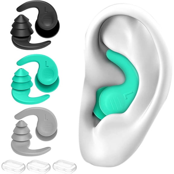 3 Pairs Waterproof Silicone Swimming Ear Plugs, Reusable Earplugs for Adults Teens Swimmer's Ear Protection 