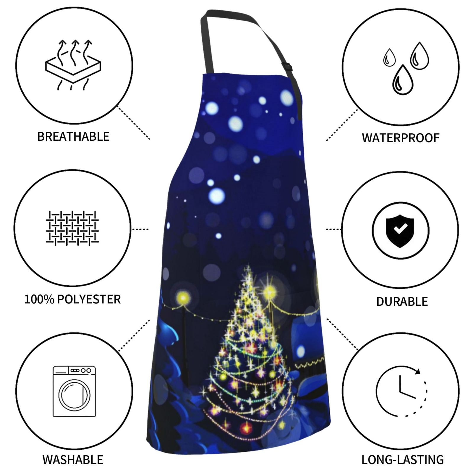 Kdxio Christmas Night Apron with Pockets Adjustable Kitchen Aprons for Men Women Waterproof Aprons for Cooking,Drawing,Crafting, Baking Household Cleaning