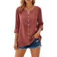 thumbnail image 4 of Ruimatai Women's Casual Lace Embroidered Blouses 3/4 Sleeve V Neck Button Down Linen Tops for Summer Daily Wear, 4 of 8