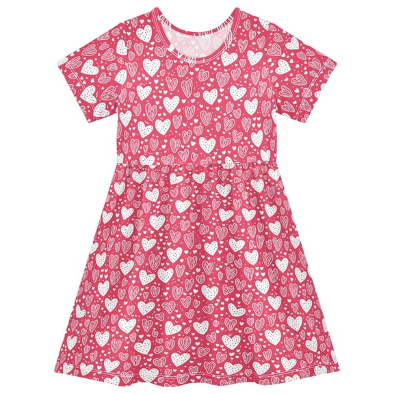 joogoo Hearts Girls' Short Sleeve Dress Kids Dresses 5-6T