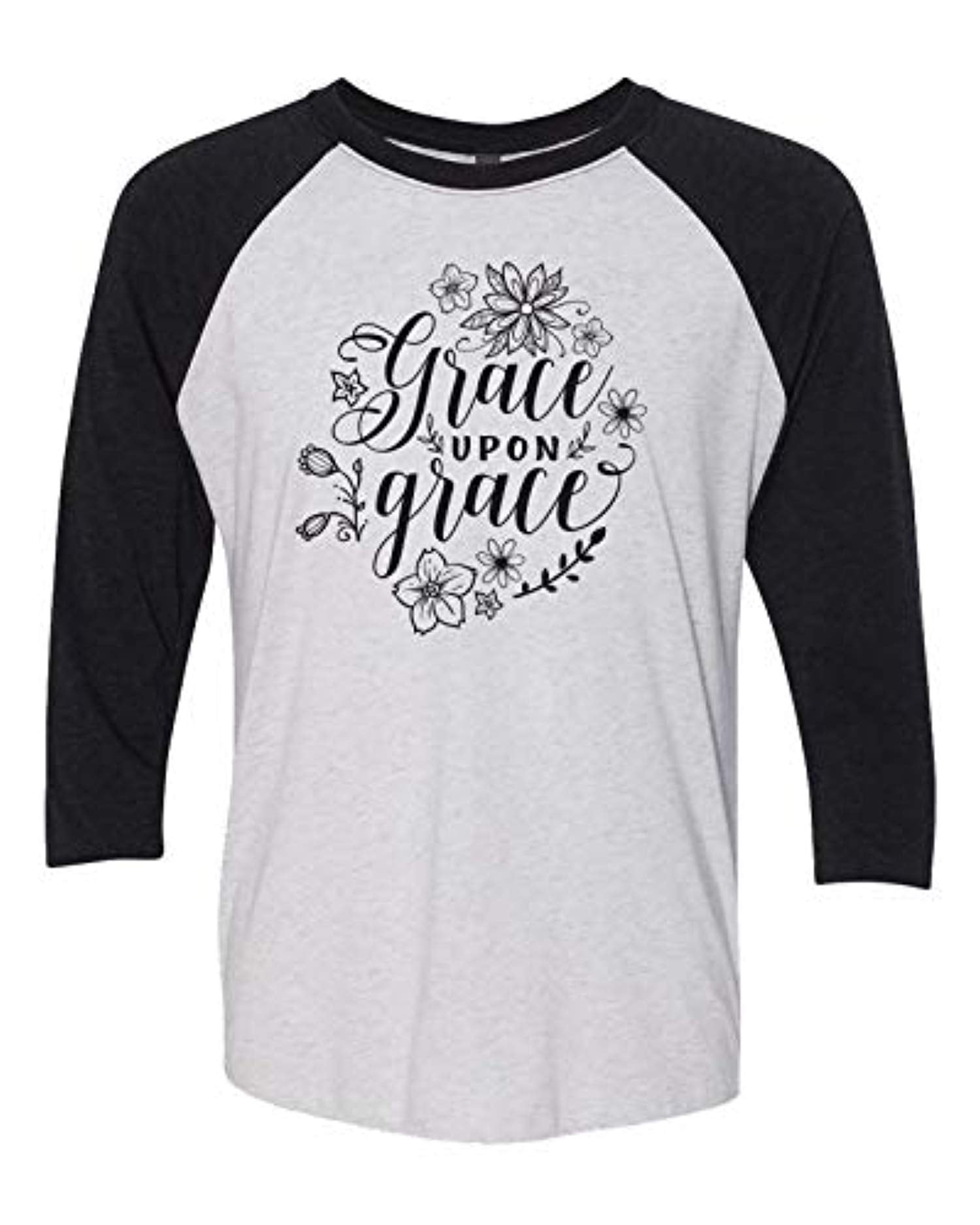 Camiseta de béisbol Christian Grace Upon Grace para dama negra/blanca jaspeada - Imagen 7 de 21