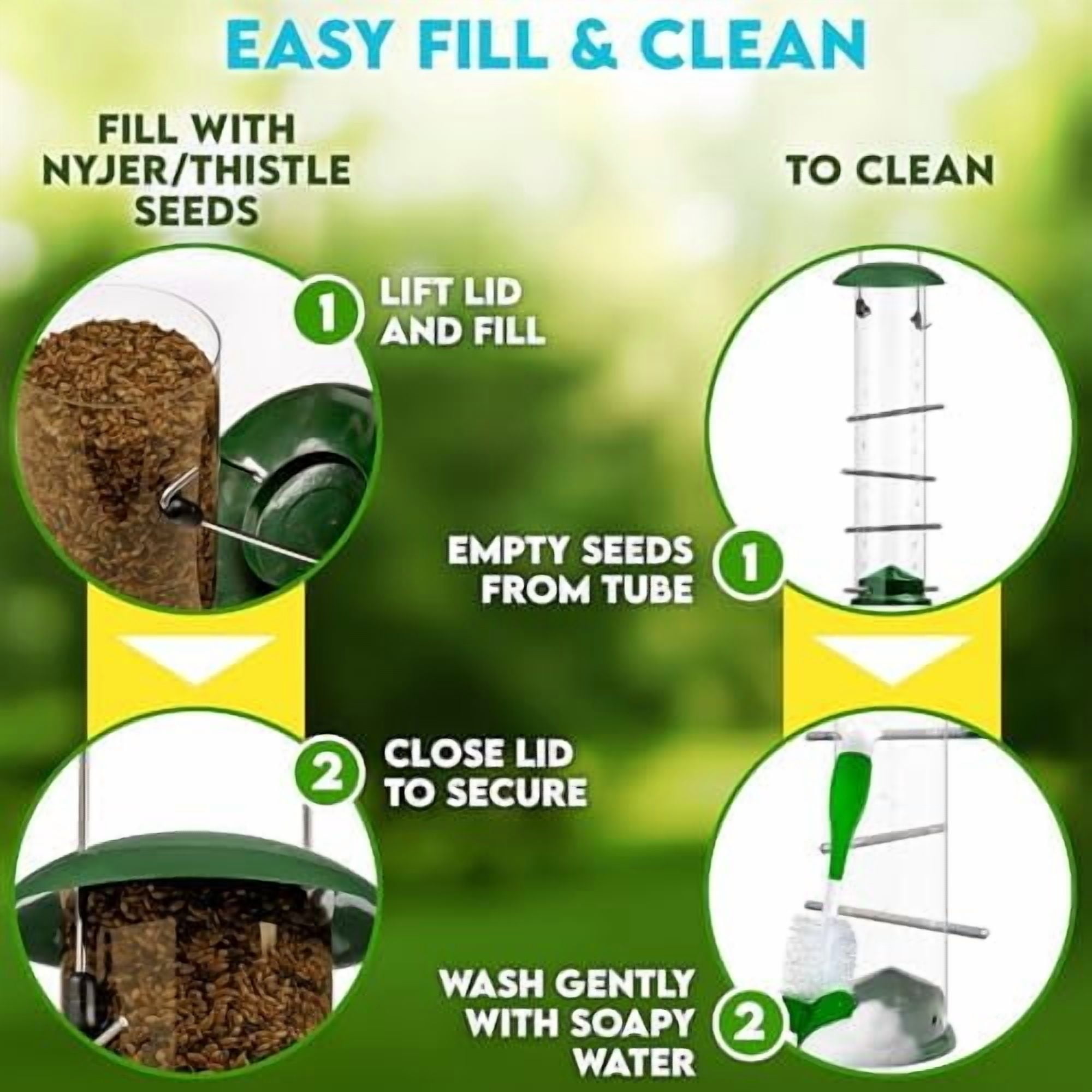 Finch Bird Feeder for Outdoors (16 Ports) Thistle & Nyjer Seed Hanging Feeder with 16 Ports and 8 Metal Perches, Chew-Proof Metal Design for Wild Birds$$Garden & Patio
