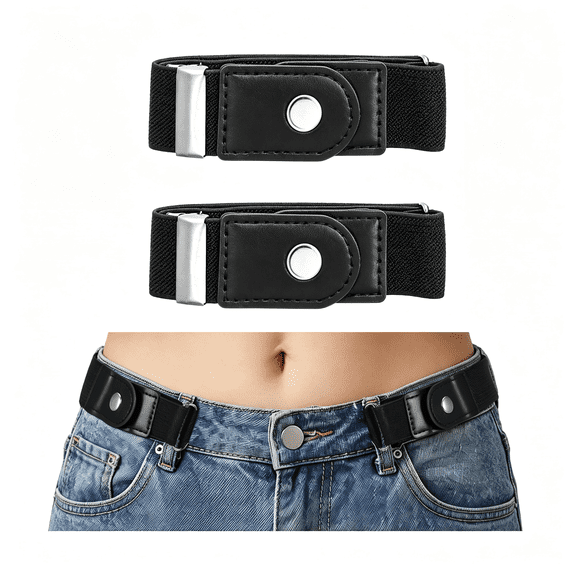 XIBUFE 2 Pcs Side Belts for Men Women Free Belt Buckleless Belt|No Belts Elastic Side Belts Adjustable Stretch Belt Loop for Jeans Pants Free No Belts for Men
