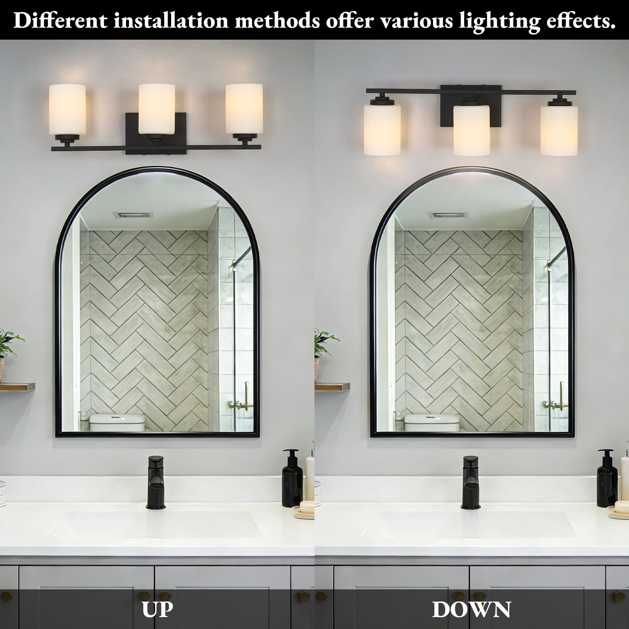 LNC 3-Light Bathroom Vanity Fixture with White Frosted Glass Shades and Oil-Rubbed Bronze Finish