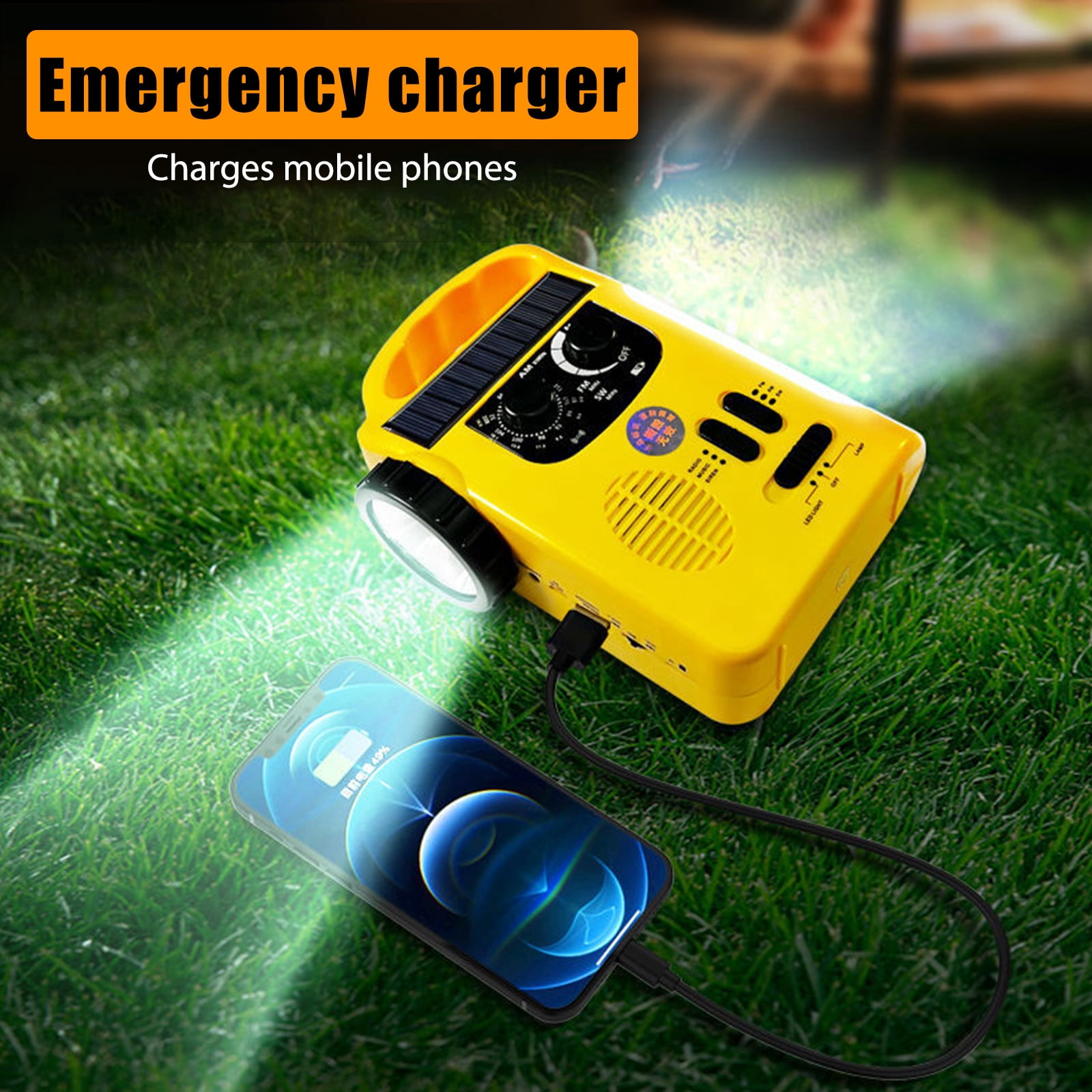 Yucurem Multifunctional Solar Emergency Weather Radio Handcrank Am/fm Radio (Yellow)