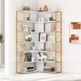 thumbnail image 1 of Royard Oaktree 7-Tier Bookshelf L-Shaped Corner Bookcase with Open Shelves Industrial Bookshelves with X Design Metal Frame Etageres Storage Book Display Shelf,White, 1 of 7