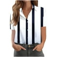 thumbnail image 2 of HaoXianJian Plus Size Button Up Shirts for Women Dressy Stripe Printed Short Sleeve Lightweight Tops & Blouses Business Casual Collared Shirts Work Shirt Oversized Tshirts Going Out Tops S-5X, 2 of 3
