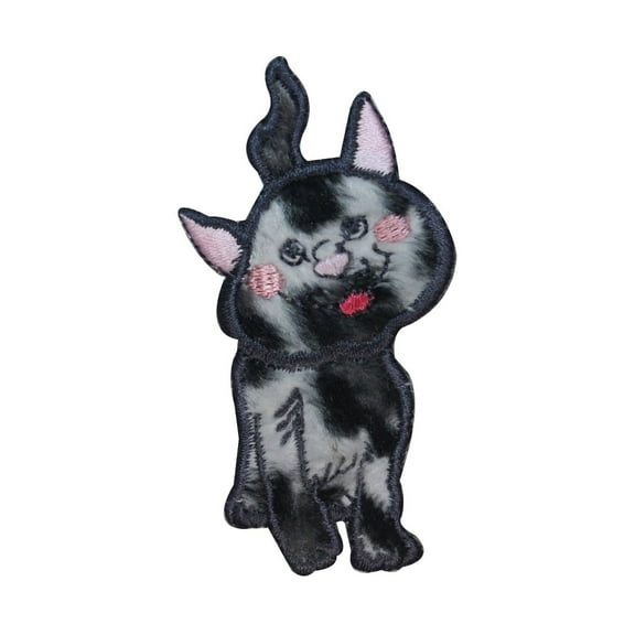 ID 2980 Happy Fluffy Cat Patch Fuzzy Kitten Kitty Embroidered Iron On Applique