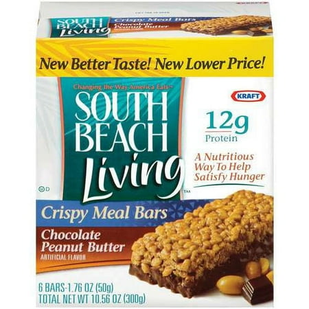South Beach Living: Chocolate Peanut Butter 6 Ct Crispy Meal Bars, 10.56 Oz
