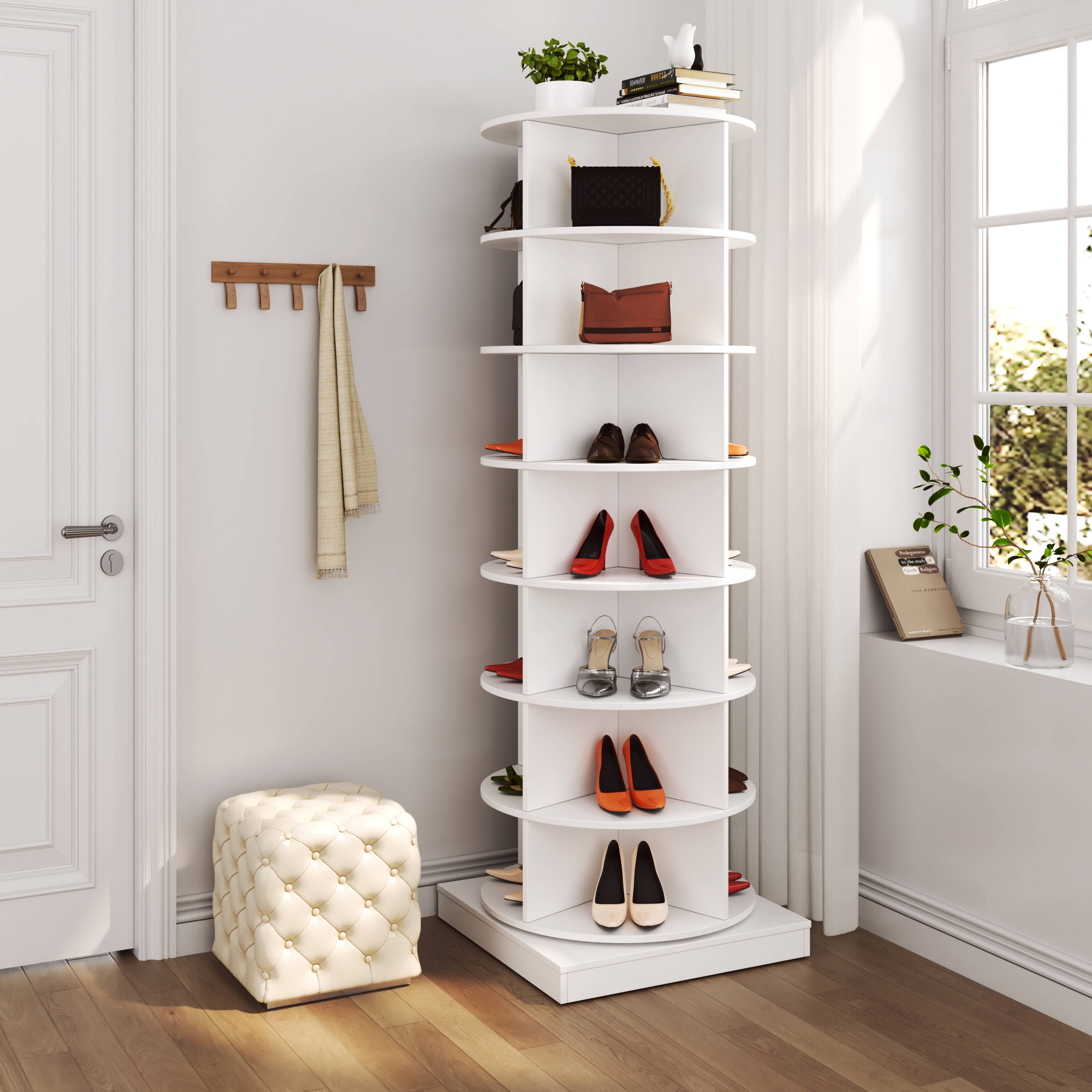7-Tier Rotating Shoe Rack Tower, Spinning Shoe Display, 360° Rotating Shoe Rack Storage Rotating Organization for Handbag Closet